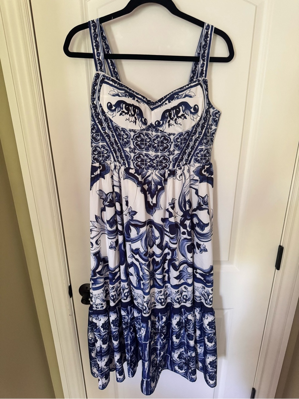 Blue and White Patterned Sundress - Sleeveless Women's Dress